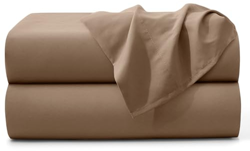 MOONLIGHT20015 Flat Sheet 100% Egyptian Cotton Bed Sheets 200 Thread Count Hotel Quality - Breathable and Wrinkle Resistant Non Iron Top Sheet (Beige, Super King [2 Pack])