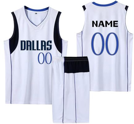 2-Teiliges Personalisierte Basketball Trikots, Basket Trikot Kinder/Erwachsener, Basketball Trikot Shirt und Shorts Kinder/Erwachsener, Benutzerdefiniert Basketball Suit Kinder/Erwachsener Weiß 3XS