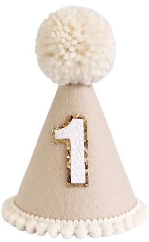Yoolhamy 1. Geburtstag Hut für Baby Mädchen Jungen, Boho Erster Geburtstag Hut, Handgemachte One Birthday Crown Conical Cap Dekorationen (Khaki)