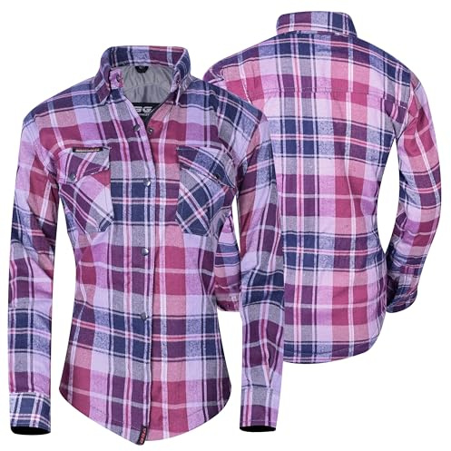 Bikers Gear - Chaqueta de motocicleta para mujer, camisa blindada de Kevlar de 280 g/m², aramida Dupont™ Kevlar® con protección CE, Chk Pink, 46