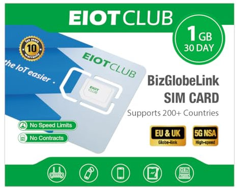 EIOTCLUB International Data SIM Card for 200 Countries, 1GB Trial, Prepaid Travel SIM Card, 5G/4G LTE Data Only, No Contract, No Calls or SMS, for Phone Tablet WiFi Hotspots Router