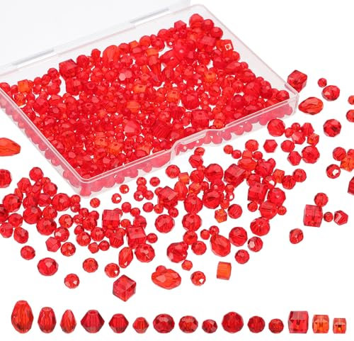PATIKIL Glass Beads, 600 Pcs 4/5/6/7/8/12mm Assorted Crystal Beads with Container Box for Necklace Bracelet Earring DIY Crafts Jewelry Making, Red