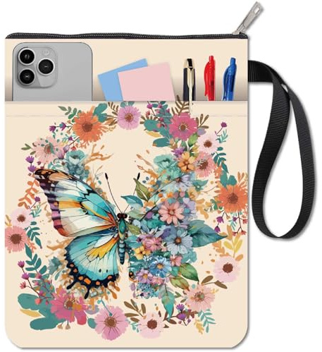 craspire Buchumschläge Mit Schmetterlingen Buchhülle Mit Blumenmotiv Buchschutz Für Taschenbücher Waschbarer Buchumschlag Aus Stoff Mit Reißverschluss Und Zusätzlicher Hüllentasche Für Buchliebhaber