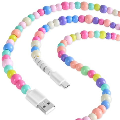 USB to USB C Charging Cable for iPhone 16 Charger 3.3ft Cute Beaded USB Charger Cord 66W High Speed Transfer Cord USB A to Type C Cable for 15 Pro Max/Mac Book Air 13 inch/iPad Pro/Air/10th/4/5