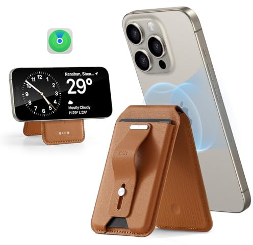 ESR für Magsafe Wallet (HaloLock), Geo iPhone Wallet Ständer, Funktioniert mit Find My, Geldbörse Tracker, für Magsafe Kartenhalter für iPhone 17/16/15/14/13/12, Nicht für 13/12 Mini, Braun