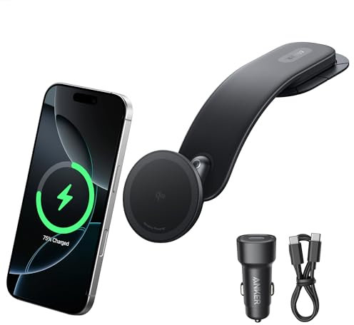 Anker Nano Wireless Car Charger (Pad), 15W Qi2-Certified Fast Charging Car Charger with Adjustable Mounting Arm, Ultra-strong Magnetic Hold, 360° Adjustable View, For iPhone 16/15/14 Series and More