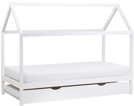Beliani Hausbett für Kinder Holz weiß 90x200 cm mit Ausziehbett Kinderbett Crillon