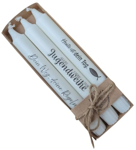 Stabkerzen 3er-Set – Geschenk zur Jugendweihe für Jungen & Mädchen – Elegante Tischdekoration, mit Sprüchen veredelt (Heute ist dein...)