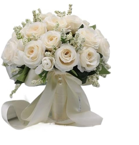 PXAMORTEL Künstliche Hochzeitssträuße, Brautstrauß, Halten Blumen Künstliche Natürliche Rose Mit Seide Satin Band Rosa Weiß Champagner Brautjungfer Braut Party(One Set)