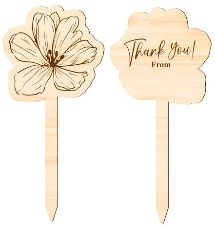 Thank You – Blossom Blank Wooden Plant Tag: Personalised Teacher Gift, Teachers, Mentors & Loved Ones – Floral Birchwood Pot Plant Marker – Rustic Garden Label