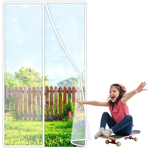 Magic Net Curtain, 160x190cm Heavy Duty Anti Mosquito Mesh Fly Curtain Nets, Patio Insect Door Screen with Magnets Full Frame Magic Tape JPP1k White