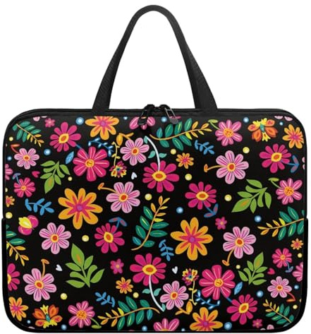 ZIATUBLES Laptop Sleeve Case with Zipper Pocket Colorful Hippie Flower Print Computer Carrying Briefcase Compatible with 10-17 Inch Tablet Protective Bag for Women Men Study Work, 17inch