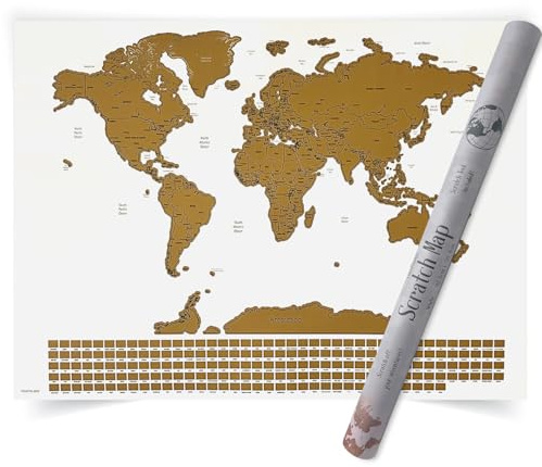 Splosh Scratch Off World Map Poster – Large Travel Tracker Map of the World with Scratch Chip White Colour for Travel Enthusiasts – A1 Size Ideal Gift for Men & Women Bucket List for Adventurers