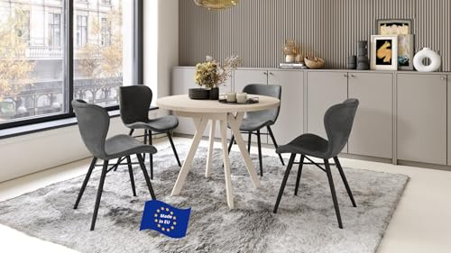 designimpex Design Esstisch rund Almo Beige ausziehbar 90 cm bis 145 cm runder Esszimmertisch Küchentisch rund Funktionstisch oval Kitchen Table Esszimmer Dining Table Ausziehtisch Konsolentisch