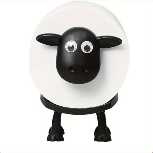 Sheep-Shaped Toilet Paper Roll Holder Cute Durable Plastic, Freestanding or Over-the-Tank Mount Bathroom Roll Storage with Fun Farmhouse Design - Rolls greater than 42mm diameter (pack of 1)