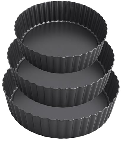 MGE - Lot de 3 Moules à Tarte et Quiche Ronds - Plat à Quiche avec Fond Amovible - Moule Tartelette - Moules à Gâteaux Rond - Revêtement Antiadhésif - Moule à Flan Haut - Set 3-20, 24 et 28 cm