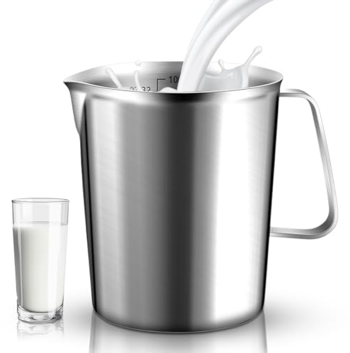 Stainless Steel Measuring Jug, 1L Stainless Steel Measuring Jug, with Measuring Units & Handle, Milk Pitcher, Milk Frothing Cup, Liquid Meter, 3 Measuring Scales Including ml, Oz and Cup, BPA-Free