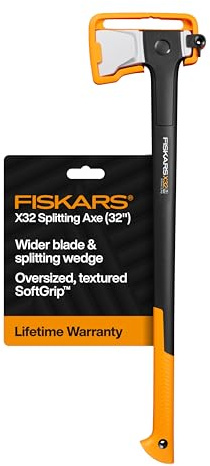 Fiskars X32 Splitting Axe 32, Forged Steel Blade for More One-Strike Splits on Large Logs, Shock-Absorbing FiberComp Handle & Low-Friction Coating for Rust Protection & Easy Removal