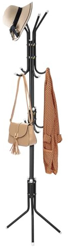 GREENSAPPIRE Coat Stand with 12 Hooks 3 Tier Freestanding Metal Coat Rack Stand Multifunctional Hat Stand Handbag Jacket Corner Coat Rack for Living Room Bedroom Corridor Black 175CM (Black)