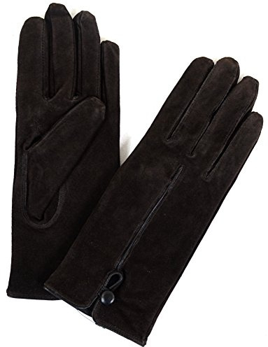 SNUGRUGS Womens Soft Suede Gloves with Leather Piping, Button Detailing