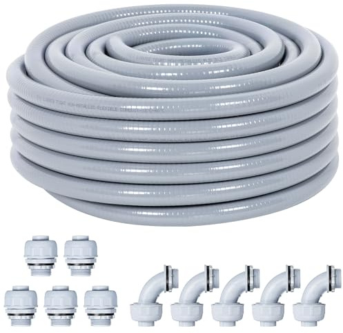 Neoaider Kit de conducto y conector hermético a líquidos de 3/4 pulgadas y 50 pies, conducto eléctrico flexible no metálico, con 5 accesorios rectos y 5 ángulos, entierro directo, al aire libre