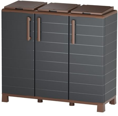 Art Plast - Armoire de tri 3 Portes Cache Poubelle de Tri Sélectif 102 x 37 x 90 cm Intérieur Extérieur