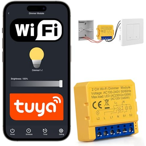 Interruttore dimmer a LED, dimmer WLAN, interruttore della luce WiFi, dimmerabile, 2,4 GHz, interruttore della luce Alexa Smart Life/Tuya, controllo vocale/timer, interruttore dimmer WiFi