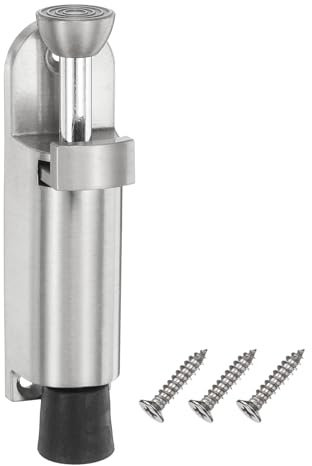 M METERXITY Kickdown Door Stop, (1 Inches, Silver) Zinc Alloy Adjustable Spring Loaded Telescopic Door Stopper Easy Step with Non-Slip Rubber Tip and Screws, Apply to Home/Office/Hotel