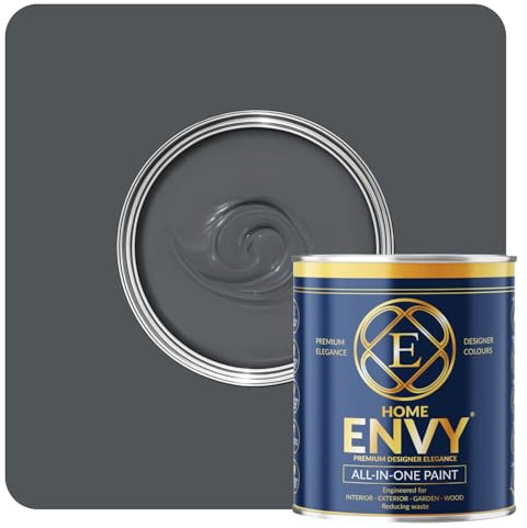 ENVY All-in-One Paint - High Coverage Paint for Interior & Exterior Walls, Wood & Furniture | Multi Surface Paint & Primer | Designer Colours For All Walls - Dark Grey - 2.5L - Matt