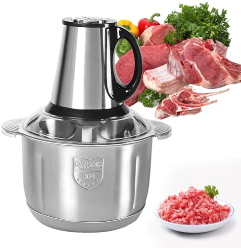 Tritatutto Elettrico 500W Robot Cucina con Ciotola in Acciaio Inox 5L (5L) | Tritacarne con 4 lame doppie, 3 velocità, per carne, verdure, noci e senza BPA