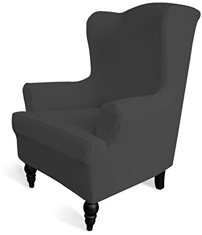 Easy-Going Stretch-Sofa-Schonbezug mit Flügelrücken, 1 Stück, Sofabezug, Möbelschutz, Couch, weich mit elastischem Boden, Spandex, Jacquard, kleine Karos, (Flügelstuhl, dunkelgrau)
