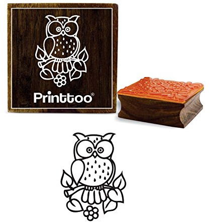 Printtoo Brown Holz Stempel Eule Muster Square Craft Textile Briefmarken-2 x 2 Zoll