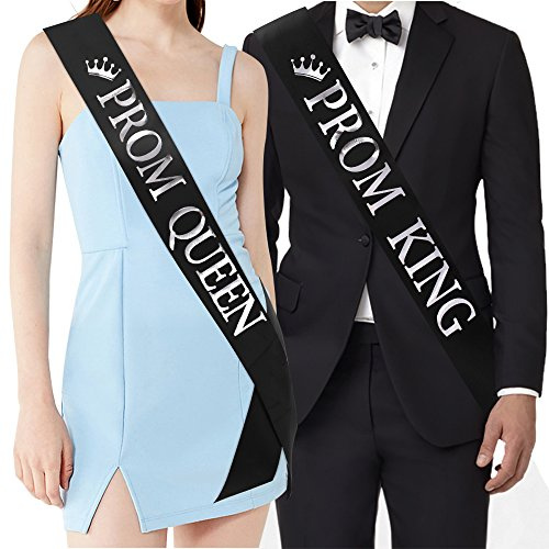 Prom King andProm Queen Sashes - Graduation Party School Party Accessories, Black with Silver Print