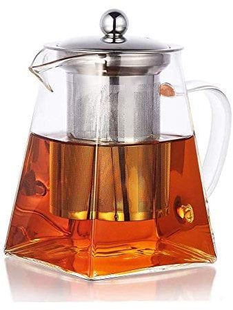 Pluiesoleil 500ML Borosilicate Glass Teapot, Loose Leaf Teapots with Infuser, Square Tea Pot with Strainer, Stovetop Microwave Safe Teapot for 2 (500ML)