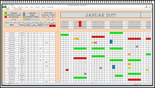 Urlaubsplaner Dienstplan für 2025 2026 u.s.w. Personalplaner Excel keine Folgekosten