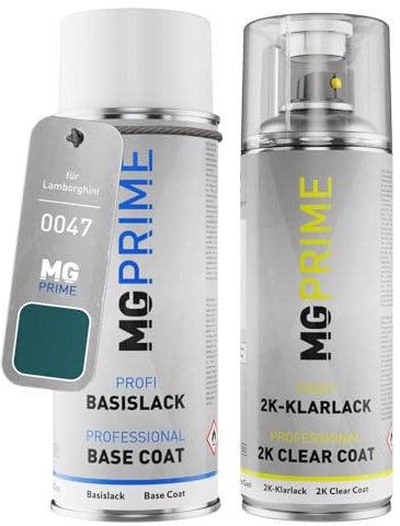 MG PRIME Autolack 2K Spraydosen Set für Lamborghini 0047 Flip Flop Bleu Pearl Basislack 2 Komponenten Klarlack Sprühdose