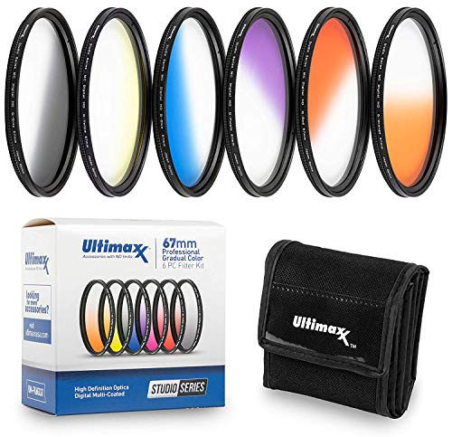 77MM Ultimaxx Professional Six Piece Gradual Color Filter Kit (Orange, Yellow, Blue, Purple, Red, Grey) for Camera Lens with 77MM Filter Thread and Protective Filter Pouch