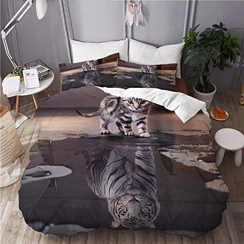 KIMDFACE Lustiger Tierhintergrund der Katze und des Tigers,Mikrofaser Bettwäsche 135x200cm,Reißverschluss Bettbezug 2 Kissenbezug 50x80cm