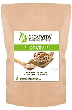 GreatVita Trockenhefe Backhefe, Brothefe, glutenfrei, 1000g im Beutel