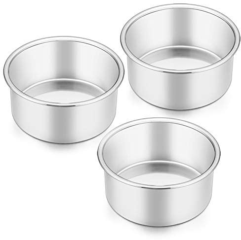 Homikit 4 Inch Round Cake Tin for Baking, Stainless Steel Layer Cake Tins Pans Set of 3, Mini Cake Bakeware Set Ideal for Birthday Wedding Christmas, Healthy & Sturdy, Dishwasher Safe