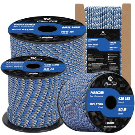 Abma Cord Paracord 3mm 30m 100% Nylon Rope Type II 3 Strands Parachute Cord - Max. 192kg (425lbs) - Blue Snake
