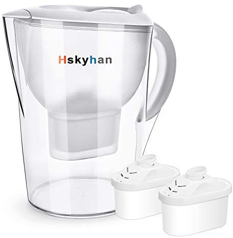 Hskyhan Pichet de filtre à eau alcalin – 3,5 litres pour améliorer le PH, 2 filtres inclus, sans BPA, système de filtration à 7 étapes pour purificateur, blanc
