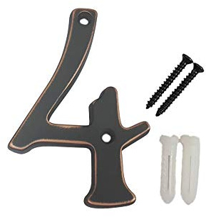 QCAA Traditional Heavy Solid Brass House Number 4, 6, Venetian Bronze, 1 Pack, Made in Taiwan