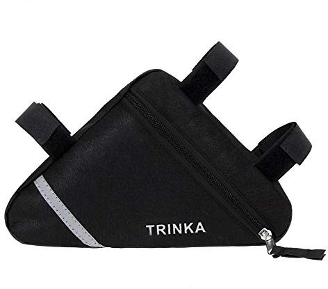Aiqeer 1 Pcs Black Bike Triangle Bag, Bicycle Front Frame Triangle Bag, Nylon Waterproof Double-Sided Reflective Decoration