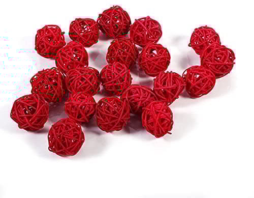 Atyhao 20Pcs Wicker Rattan Balls, 3cm Straw Woven Decorative Balls for Vase Fillers Bird Toys Garden Party Wedding Christmas Table Decoration(Red)