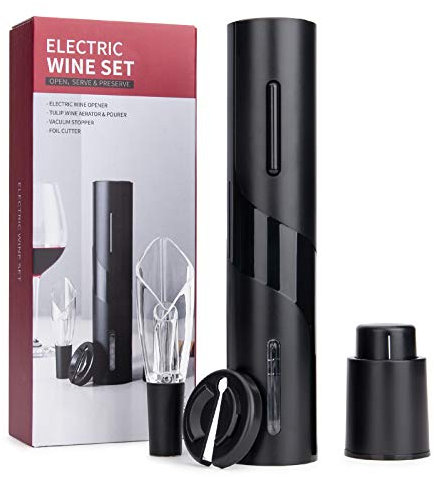 Mafiti Red Wine Accessories Gift Set - Electric Corkscrew with Foil Cutter, Wine Vacuum Stopper and Aerator Pourer for Special Occasions