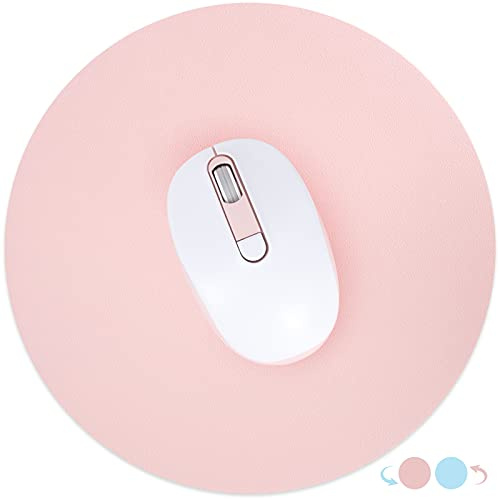 Hsurbtra Mouse Pad, Double-Sided PU Leather Small Round Mousepad 22cm, Anti-Slip Waterproof Mouse Mat, Pretty Cute Mouse Pad for Office Home Gaming Laptop Men Women Kid,Pink&Blue