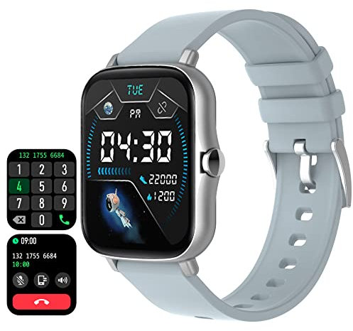 Reloj inteligente para llamadas con altavoz, pantalla táctil de 1.7 pulgadas, emparejamiento directo con auriculares Bluetooth, inalámbrico, memoria de música, WhatsApp, reloj deportivo, azul