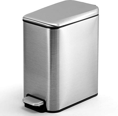 Poubelle rectangulaire à pédale en acier inoxydable de 5 L, pour chambre à coucher, petite poubelle pour salle de bain, bureau, cuisine (argent)