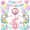 6. Einhorn Geburtstagsdeko Mädchen, Rosa Deko Kindergeburtstag Set Pastell mit Große Zahl 6 Folienballon,2 Riesige Einhorn Luftballons,Happy Birthday Banner für Mädchen Geburtstags Dekoration
